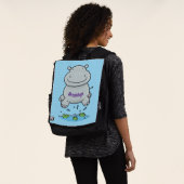 Niedliche Hippo Springen Cartoon-Abbildung Rucksack (Ausgewaschen)