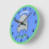 Niedliche Hippo Springen Cartoon-Abbildung Runde Wanduhr (Winkel)