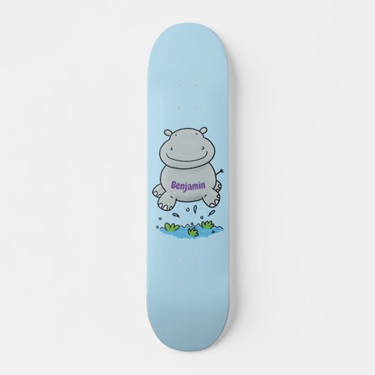 Niedliche Hippo Springen Cartoon-Abbildung Skateboard (Vorne)