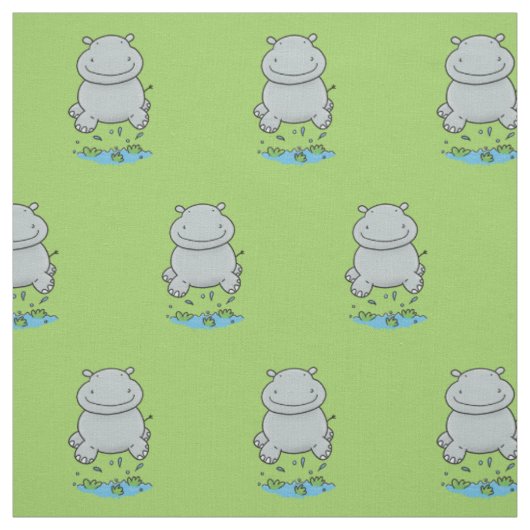 Niedliche Hippo Springen Cartoon-Abbildung Stoff (Muster)