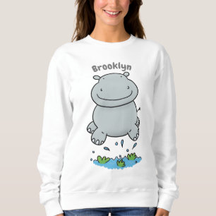 Niedliche Hippo Springen Cartoon-Abbildung Sweatshirt