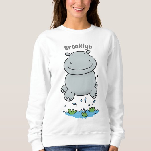 Niedliche Hippo Springen Cartoon-Abbildung Sweatshirt (Vorderseite)