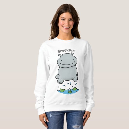 Niedliche Hippo Springen Cartoon-Abbildung Sweatshirt (Vorne ganz)