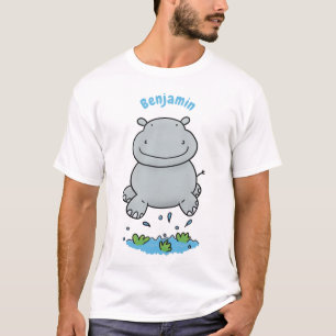 Niedliche Hippo Springen Cartoon-Abbildung T-Shirt