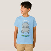 Niedliche Hippo Springen Cartoon-Abbildung T-Shirt (Vorne ganz)