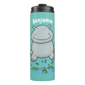 Niedliche Hippo Springen Cartoon-Abbildung Thermosbecher (Vorderseite)
