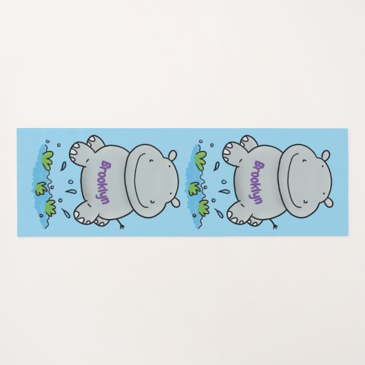 Niedliche Hippo Springen Cartoon-Abbildung Yogamatte (Rückseite (Horizontal))