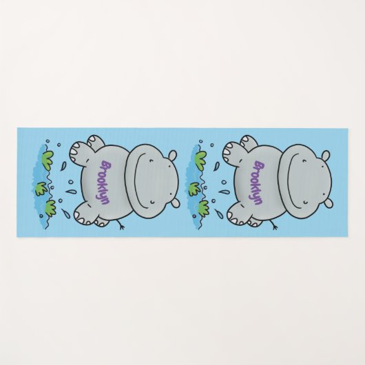 Niedliche Hippo Springen Cartoon-Abbildung Yogamatte (Vorderseite (Horizontal))