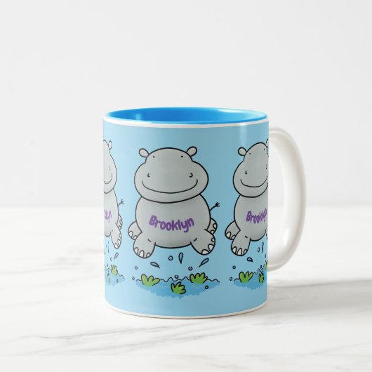 Niedliche Hippo Springen Cartoon-Abbildung Zweifarbige Tasse (VorderseiteRechts)