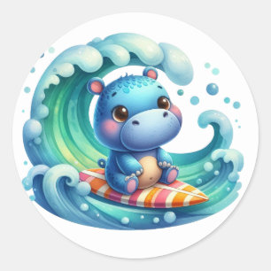 Niedliche Hippo-Sticker Runder Aufkleber