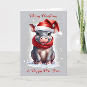 Niedliche Hippopotamus-Weihnachtsmannmütze Neujahr Feiertagskarte