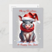 Niedliche Hippopotamus-Weihnachtsmannmütze Neujahr Feiertagspostkarte (Vorne/Hinten)