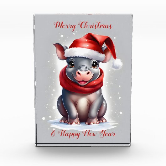 Niedliche Hippopotamus-Weihnachtsmannmütze Neujahr Fotoblock (Vorderseite)