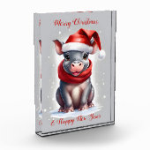 Niedliche Hippopotamus-Weihnachtsmannmütze Neujahr Fotoblock (Links)