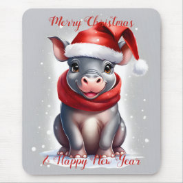Niedliche Hippopotamus-Weihnachtsmannmütze Neujahr Mousepad