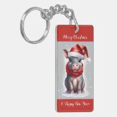 Niedliche Hippopotamus-Weihnachtsmannmütze Neujahr Schlüsselanhänger (Vorderseite links)