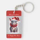 Niedliche Hippopotamus-Weihnachtsmannmütze Neujahr Schlüsselanhänger (Rückseite)