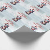 Niedliche Hippopotamus Weihnachtsmannmütze Schnee  Geschenkpapier (Ecke)