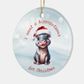 Niedliche Hippopotamus Weihnachtsmannmütze Schnee  Keramik Ornament (Links)