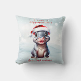 Niedliche Hippopotamus Weihnachtsmannmütze Schnee Kissen