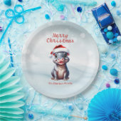 Niedliche Hippopotamus Weihnachtsmannmütze Schnee Pappteller (Party)