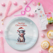 Niedliche Hippopotamus Weihnachtsmannmütze Schnee Pappteller (Party)