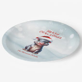 Niedliche Hippopotamus Weihnachtsmannmütze Schnee  Pappteller (Schrägansicht)