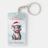 Niedliche Hippopotamus Weihnachtsmannmütze Schnee Schlüsselanhänger (Rückseite)