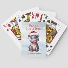Niedliche Hippopotamus Weihnachtsmannmütze Schnee  Spielkarten