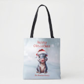 Niedliche Hippopotamus Weihnachtsmannmütze Schnee  Tasche (Vorderseite)