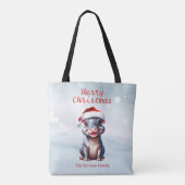 Niedliche Hippopotamus Weihnachtsmannmütze Schnee Tasche (Rückseite)