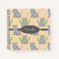Niedliche Hippos und Blume Muster Individuelle Nam