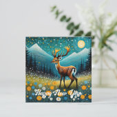 Niedliche Hirsche Blume Weidenfantasie Feiertagskarte (Stehend Vorderseite)