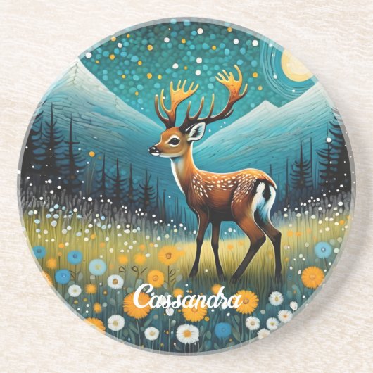 Niedliche Hirsche Blume Weidenfantasie Getränkeuntersetzer (Vorne)