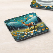 Niedliche Hirsche Blume Weidenfantasie Getränkeuntersetzer (Linke Seite)