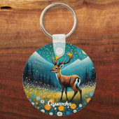 Niedliche Hirsche Blume Weidenfantasie Schlüsselanhänger (Rückseite)