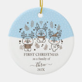 Niedliche Hirsche Erste Weihnachtsfamilie von 3 Ja Keramik Ornament (Vorne)