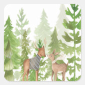 Niedliche Hirsche im Wald Quadratischer Aufkleber (Vorderseite)