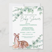 Niedliche Hirsche Mama Grünpflanzen Kinderdusche Einladung (Vorderseite)