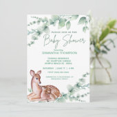 Niedliche Hirsche Mama Grünpflanzen Kinderdusche Einladung (Stehend Vorderseite)