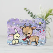 Niedliche Hirsche und Illustrierte Bunny Art Einladung (Stehend Vorderseite)