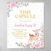 Niedliche Hirschflora Geburtstagsfeier Kapselunter Poster (Vorne)