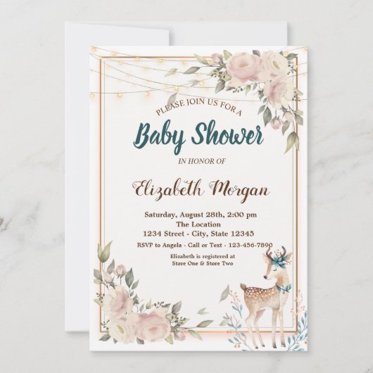 Niedliche Hirschsaunenleuchten, Blumenkinderdusche Einladung (Vorderseite)