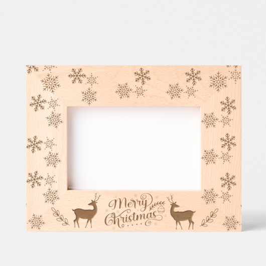 Niedliche Hirschschschneeflocken Frohe Weihnachten Geätzte Rahmen (Vorderseite)