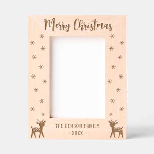 Niedliche Hirschschschneeflocken Frohe Weihnachtsf Geätzte Rahmen (Vorderseite)