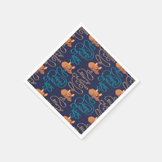 Niedliche Hirschtypografie Neues Jahr Frohe Weihna Serviette (Ecke)