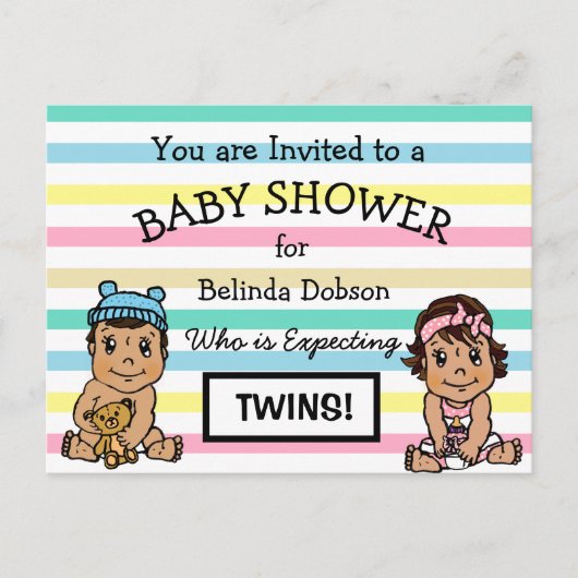 Niedliche Hispanic Twins Baby Dusche Einladungen (Vorderseite)