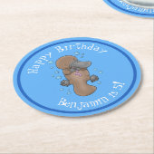 Niedliche Hochglanztuch-Cartoon-Abbildung Runder Pappuntersetzer (Angewinkelt)