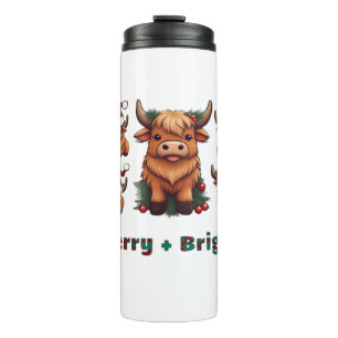 Niedliche Hochland Kuh Weihnachten Merry and Brigh Thermosbecher