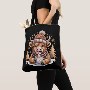 Niedliche Hochland Kuh Weihnachtsbäume Heiße Kakao Tasche